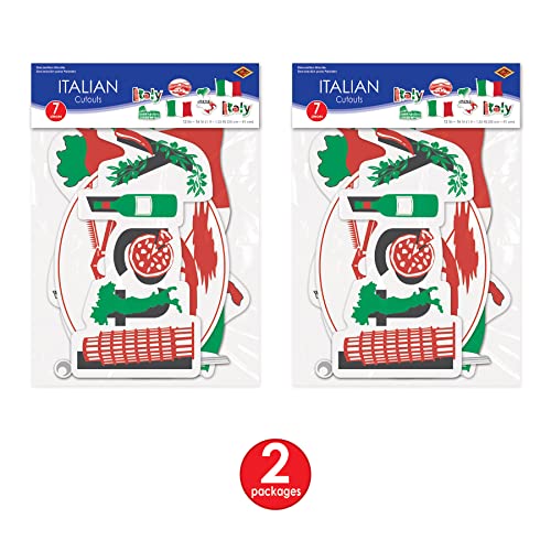 Beistle 53674 Italian Cut Outs 14 Piece Italy Decorations International Around The World Party Supplies, 12"-16", Red/White/Green/Black
