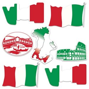 Beistle 53674 Italian Cut Outs 14 Piece Italy Decorations International Around The World Party Supplies, 12"-16", Red/White/Green/Black