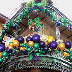 110 Pack Mardi Gras Balloons Party Decorations Purple Green Gold Balloon Garland Arch Kit Fringe Curtains for Mardi Gras Birthday Baby Shower Decorations Supplies