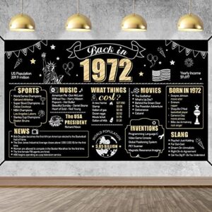 large 51st birthday banner backdrop decorations for men women, black gold back in 1972 51 birthday sign party supplies, happy fifty-one birthday background decor for outdoor indoor