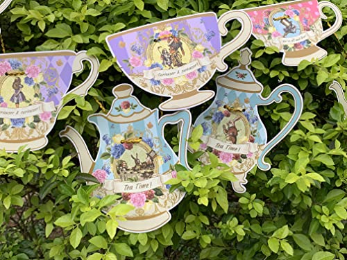 Alice In Wonderland Hanging Teapot & Tea Cup Bunting for Mad Hatter Tea Party