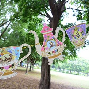 Alice In Wonderland Hanging Teapot & Tea Cup Bunting for Mad Hatter Tea Party