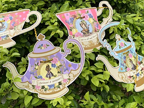 Alice In Wonderland Hanging Teapot & Tea Cup Bunting for Mad Hatter Tea Party