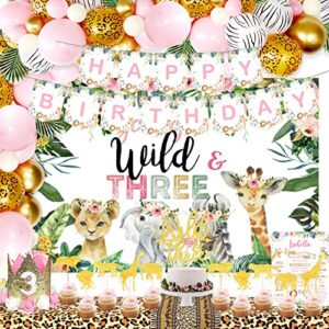 young wild and three decorations girls, party inspo safari birthday 3rd girl, boho floral jungle theme third, supplies kit, banner backdrop cake toppers balloon arch poster crown, pink