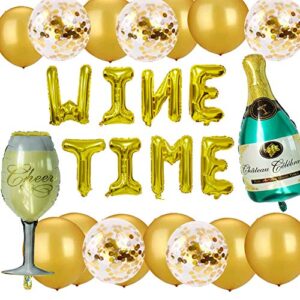 wine party decorations, wine time balloons banner wine glass and champagne foil balloons for wine tasting party wine birthday party, bridal shower hen night girls night decorations set