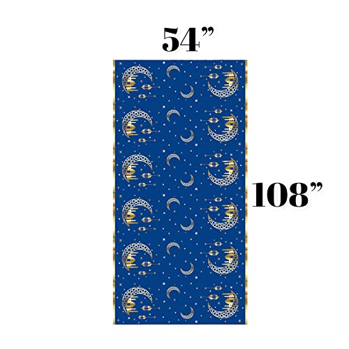Oojami 3pk Ramadan Eid Mubarak Table Cover Includes 1 Crescent and Star Banner, Ideal for Ramadan and Eid (Blue)