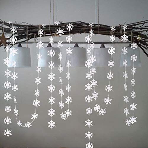 Pearl White Icy Snowflake Garland Kit Hanging Christmas Decorations Snowflakes Tree Decor Streamer Bunting Banner for Winter Wonderland Party Birthday Wedding New Year Baby Shower Home Decor