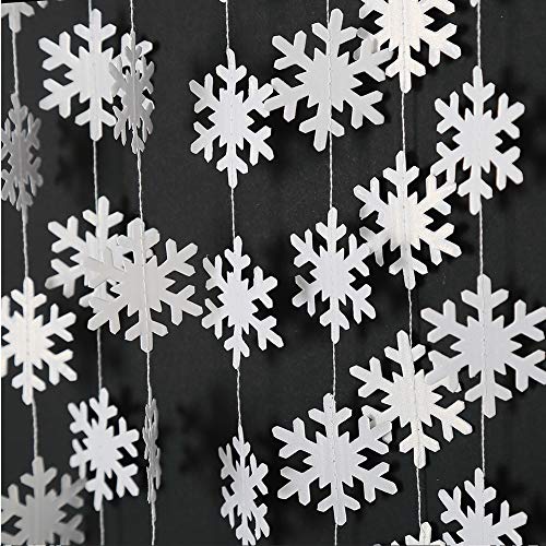 Pearl White Icy Snowflake Garland Kit Hanging Christmas Decorations Snowflakes Tree Decor Streamer Bunting Banner for Winter Wonderland Party Birthday Wedding New Year Baby Shower Home Decor
