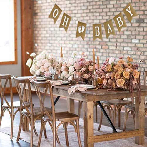 Burlap Oh Baby Banner for Baby Shower Decorations - Gender Neutral Baby Shower Banner Garland - Rustic Oh Baby Sign for Baby Shower, Gender Reveal Party Decorations - Large Size, 7 x 5 Inches