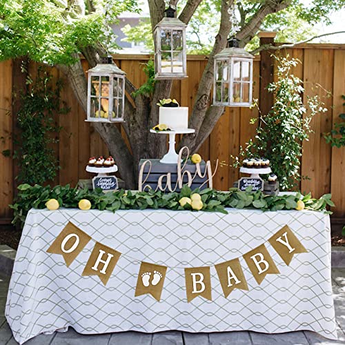 Burlap Oh Baby Banner for Baby Shower Decorations - Gender Neutral Baby Shower Banner Garland - Rustic Oh Baby Sign for Baby Shower, Gender Reveal Party Decorations - Large Size, 7 x 5 Inches