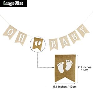 Burlap Oh Baby Banner for Baby Shower Decorations - Gender Neutral Baby Shower Banner Garland - Rustic Oh Baby Sign for Baby Shower, Gender Reveal Party Decorations - Large Size, 7 x 5 Inches