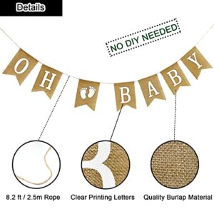 Burlap Oh Baby Banner for Baby Shower Decorations - Gender Neutral Baby Shower Banner Garland - Rustic Oh Baby Sign for Baby Shower, Gender Reveal Party Decorations - Large Size, 7 x 5 Inches