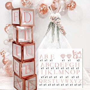 bridal shower decorations rose gold boxes | bachelorette party decorations | baby shower decorations for girls | happy birthday decorations balloon diy name box with a-z letters & balloons jsn party