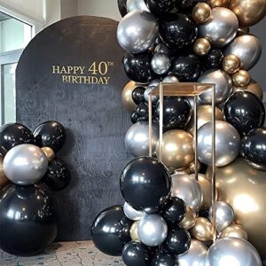 Black Gold Silver Balloon Garland kit, 112pcs Black and gold balloons Metallic Balloons for New Year Birthday Wedding Graduation Party Decoration