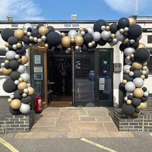 Black Gold Silver Balloon Garland kit, 112pcs Black and gold balloons Metallic Balloons for New Year Birthday Wedding Graduation Party Decoration