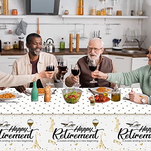 gisgfim Retirement Party Decorations Set of 3 White and Gold Happy Retirement Tablecloth for Retirement Party Supplies Table Cover Table Decorations