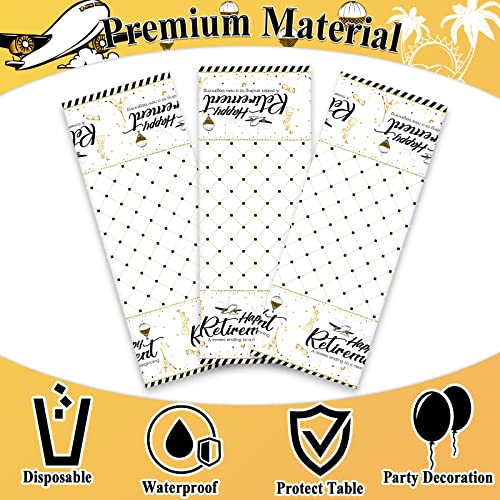 gisgfim Retirement Party Decorations Set of 3 White and Gold Happy Retirement Tablecloth for Retirement Party Supplies Table Cover Table Decorations