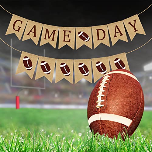 Doumeny 2Pcs Football Game Day Burlap Banner American Football Bunting Garland Sports Theme Party Banner Rustic Football Superbowl Bunting Banner for Birthday Baby Shower Sports Club Party Decoration