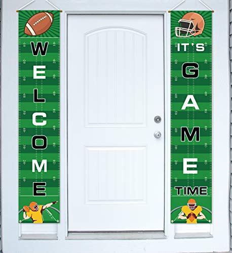 Football Banner Welcome Porch Sign Decorations - Game Day Sports Door House Party Decor Supplies