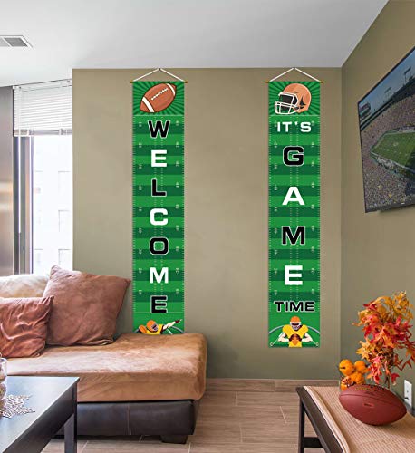 Football Banner Welcome Porch Sign Decorations - Game Day Sports Door House Party Decor Supplies