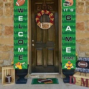 Football Banner Welcome Porch Sign Decorations - Game Day Sports Door House Party Decor Supplies