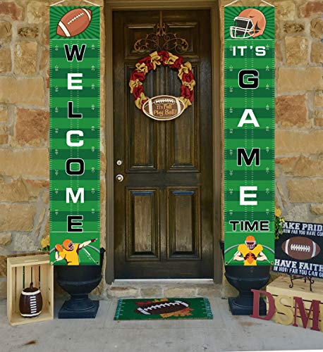 Football Banner Welcome Porch Sign Decorations - Game Day Sports Door House Party Decor Supplies