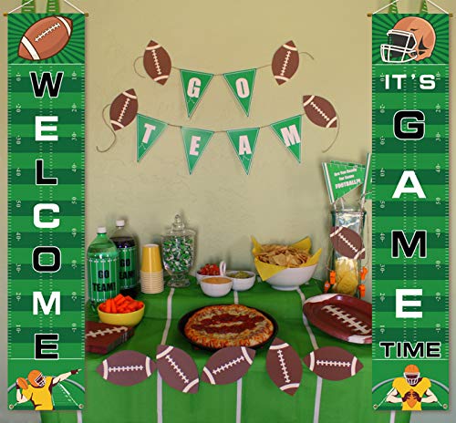 Football Banner Welcome Porch Sign Decorations - Game Day Sports Door House Party Decor Supplies