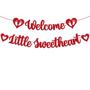 valentine’s day baby shower banner welcome little sweetheart decoration happy valentine’s day theme gender reveal welcome new born baby celebration party supplies