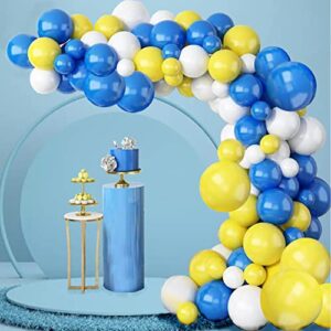 blue white yellow balloon garland kit, 90 pack blue white yellow latex balloons with 16ft strip for baby shower anniversary birthday wedding graduation office party diy decoration