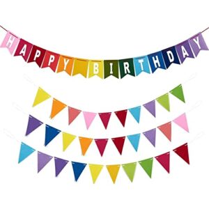 4-piece rainbow happy birthday banner set, colorful felt pennant flags for party decorations (8 feet)