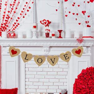 cmaone love burlap banner valentines day decoration banner heart shape garland bunting flags for valentines wedding baby shower anniversary party hanging decorations