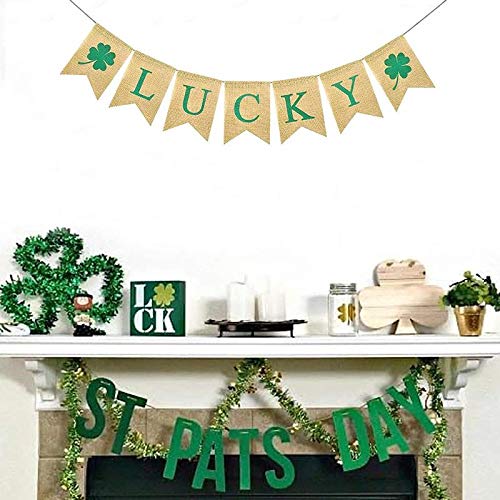 St. Patrick's Day Decorations Lucky Shamrock Banner Irish Four Leaf Clover Garland Flags