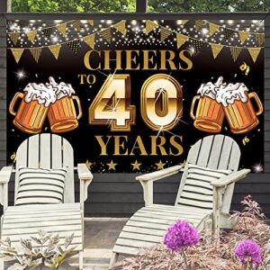 Cheers to 40 Years Backdrop Banner, Happy 40th Birthday Decorations for Men Women, 40th Anniversary, Class Reunion Backdrop, Black Gold 40th Birthday Party Yard Banner, Vicycaty (6.1ft x 3.6ft）