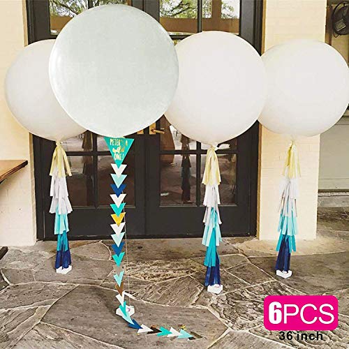 36 Inch Giant Latex Balloon White (Premium Helium Quality), Large Balloons for Birthdays Wedding Photo Shoot and Festivals Christmas and Event Decorations - 6Pcs