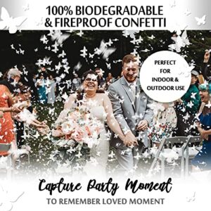 DOUKEE White Butterfly Confetti Cannon,12 Inch Biodegradable White Confetti Poppers Set of 5, Used for Wedding Bridal Shower Birthday Party