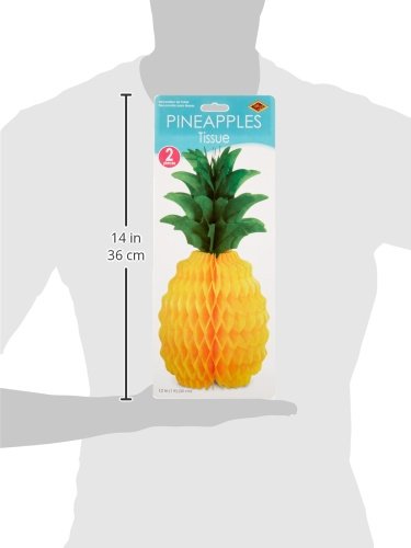 Beistle 2 Piece Tissue Pineapples Luau Centerpiece Party Decorations, 12", Yellow/Green