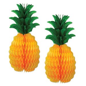 beistle 2 piece tissue pineapples luau centerpiece party decorations, 12″, yellow/green