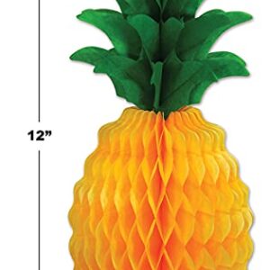 Beistle 2 Piece Tissue Pineapples Luau Centerpiece Party Decorations, 12", Yellow/Green