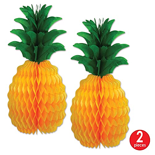 Beistle 2 Piece Tissue Pineapples Luau Centerpiece Party Decorations, 12", Yellow/Green