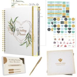 wedding planner book and organizer for the bride – gold kit with stickers, pen & gift box | future mrs gifts wedding planning book | engagement gifts for women | bride to be gifts for her