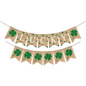 burlap st.patricks day party banner, st. patrick’s day decorations irish lucky day home decor mantel fireplace decor garland lucky irish shamrock banners four leaf bunting spring decoration supplies