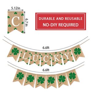 Burlap St.Patricks Day Party Banner, St. Patrick's Day Decorations Irish Lucky Day Home Decor Mantel Fireplace Decor Garland Lucky Irish Shamrock Banners Four Leaf Bunting Spring Decoration Supplies