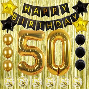 50th birthday decorations gold 50 balloons – womens happy 50th birthday decorations gifts banner men decorations kit party supplies 50 balloon number