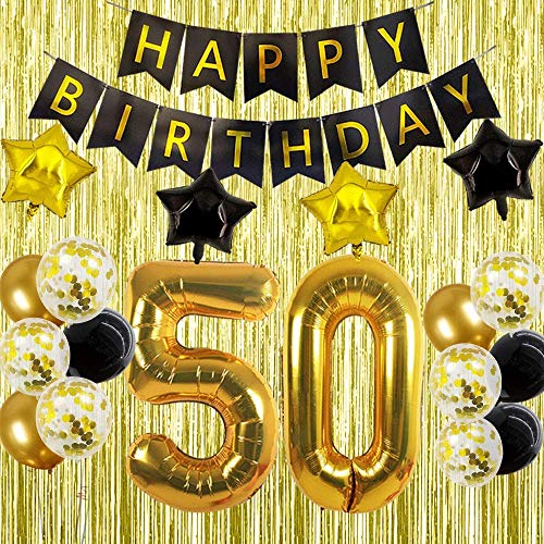 50th Birthday Decorations Gold 50 Balloons - Womens Happy 50th Birthday Decorations Gifts Banner Men Decorations Kit Party Supplies 50 Balloon Number