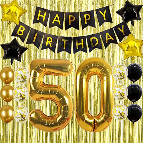 50th Birthday Decorations Gold 50 Balloons - Womens Happy 50th Birthday Decorations Gifts Banner Men Decorations Kit Party Supplies 50 Balloon Number