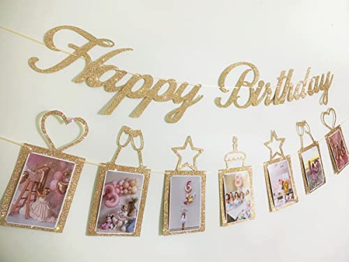 Concico Birthday decorations - Happy Birthday Photo banner and Hanging Swirls of Birthday party decor(Rose Gold)