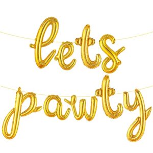 katchon, gold lets pawty balloon letters – 16 inch | script lets pawty balloon banner for dog birthday decorations | gold lets pawty birthday decorations | lets pawty balloons for puppy birthday décor