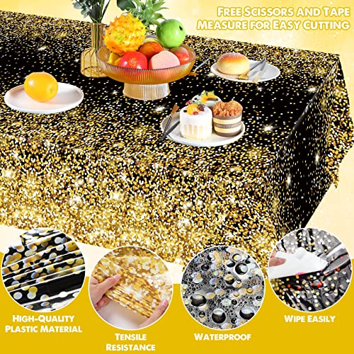 4 Pack Black and Gold Table Covers Black and Gold Tablecloth 54 x 108 Inch Gold Dots Confetti Plastic Tablecloths Rectangle Disposable Party Table Covers for Graduation Birthday Wedding Anniversary