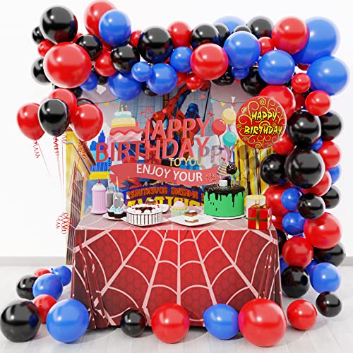 steliu Spiderman Balloons Arch Garland Kit, 109 Pieces Superhero Latex Balloons for Baby Shower Wedding Birthday Graduation Anniversary Party Background Decorations (black)