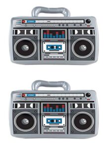 beistle 2 piece 11″ x 16″ inflatable boom boxes 80’s theme retro 1980’s party prop decorations hip hop costume accessories, gray/black/white/red/blue